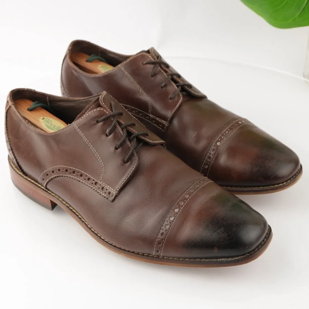 Florsheim Mens Castellano Oxford Size 10 WIDE 3E Brown Leather Derby Dress Shoes